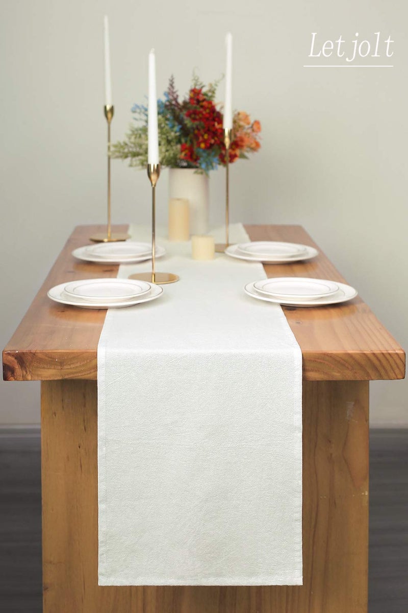 Letjolt White Table Runner 72 Inches Long Rustic Table Runner Cotton Runner Plain Table Decor - Image 2